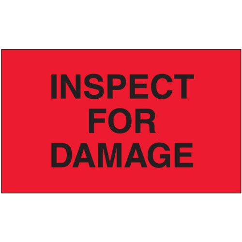 3 x 5" - "Inspect For Damage" (Fluorescent Red) Labels (Roll of 500)