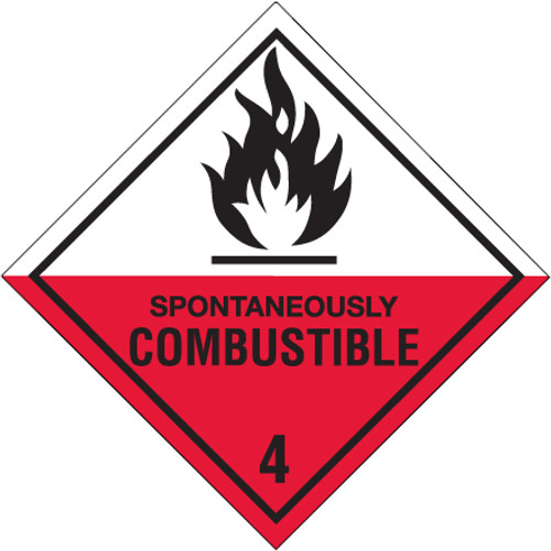 4 x 4" - "Spontaneously Combustible - 4" Labels (Roll of 500)