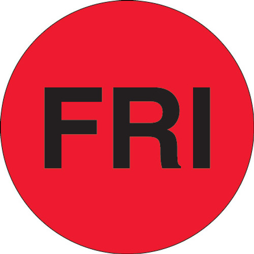 1" Circle - "FRI" (Fluorescent Red) Days of the Week Labels (Roll of 500)