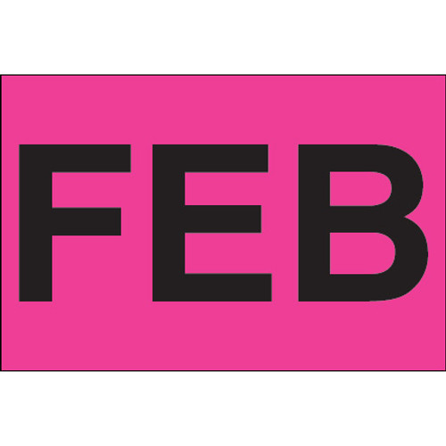 2 x 3" - "FEB" (Fluorescent Pink) Months of the Year Labels (Roll of 500)