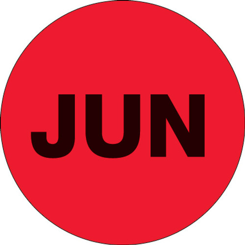 1" Circle - "JUN" (Fluorescent Red) Months of the Year Labels (Roll of 500)