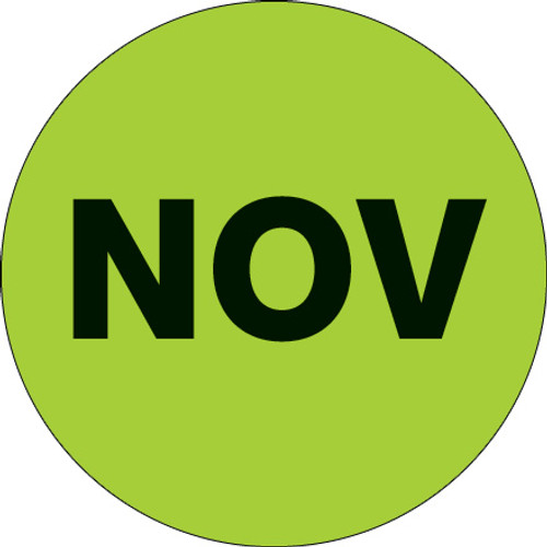 1" Circle - "NOV" (Fluorescent Green) Months of the Year Labels (Roll of 500)