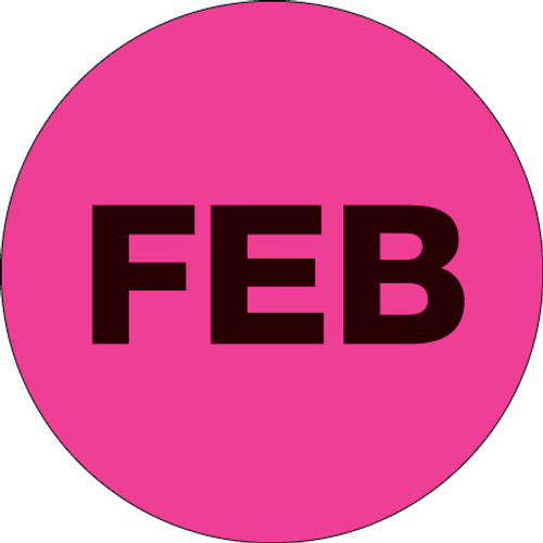 2" Circle - "FEB" (Fluorescent Pink) Months of the Year Labels (Roll of 500)