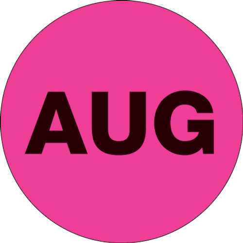 2" Circle - "AUG" (Fluorescent Pink) Months of the Year Labels (Roll of 500)