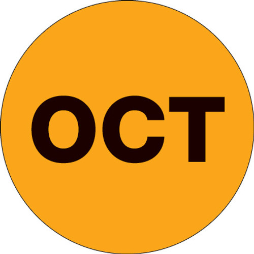 2" Circle - "OCT" (Fluorescent Orange) Months of the Year Labels (Roll of 500)