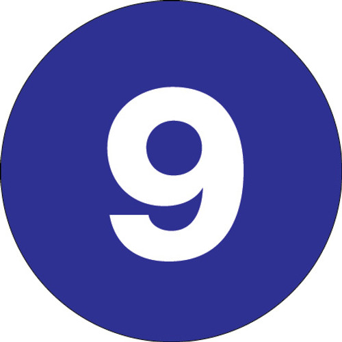 1" Circle - "9" (Dark Blue) Number Labels (Roll of 500)