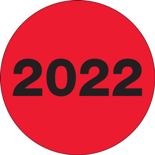 3" Circle - "2022" (Fluorescent Red) Year Labels (Roll of 500)