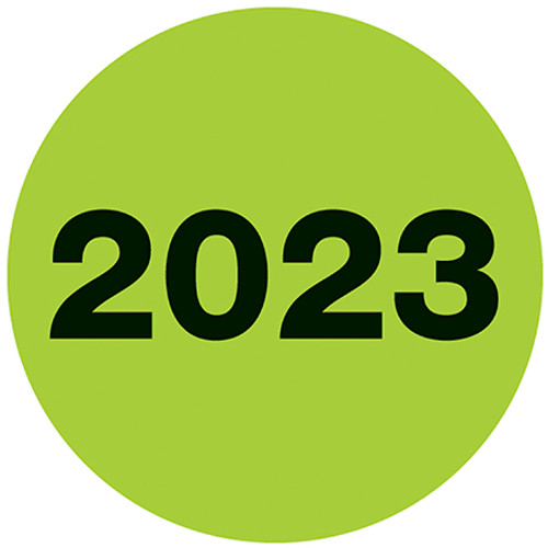 3" Circle - "2023" (Fluorescent Green) Year Labels (Roll of 500)