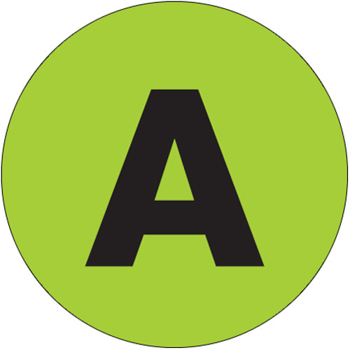 2" Circle - "A" (Fluorescent Green) Letter Labels (Roll of 500)