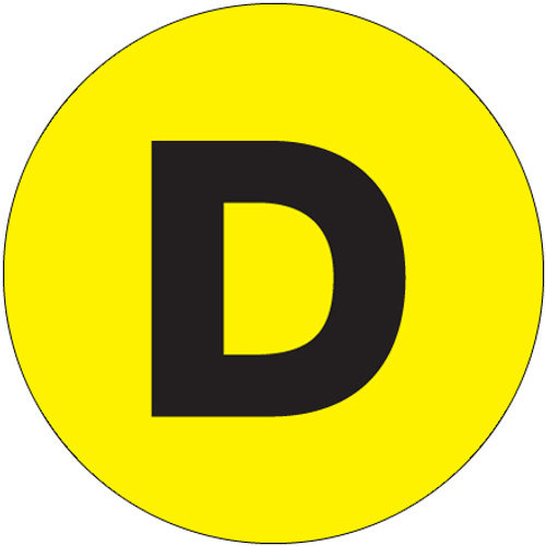 2" Circle - "D" (Fluorescent Yellow) Letter Labels (Roll of 500)