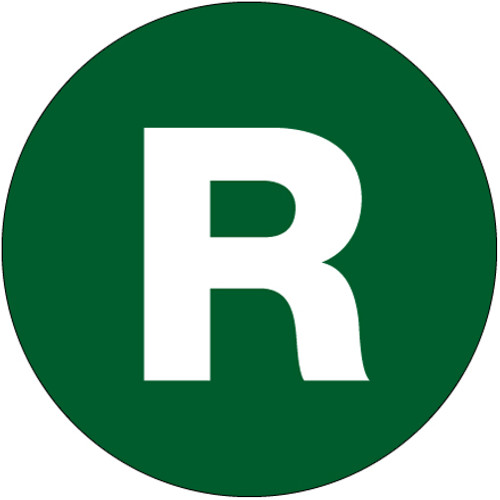2" Circle - "R" (Green) Letter Labels (Roll of 500)