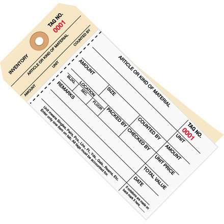 6 1/4 x 3 1/8" - (1000-1499) Inventory Tags 2 Part Carbonless Stub Style #8 (Case of 500)