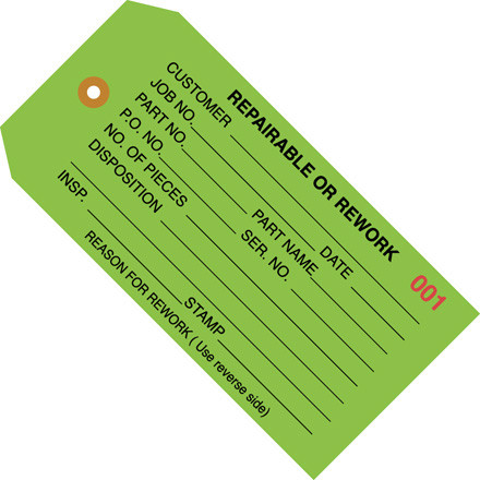 4 3/4 x 2 3/8" - "Repairable or Rework" Inspection Tags (Case of 1000)