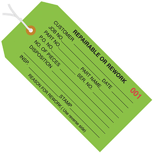 4 3/4 x 2 3/8" - "Repairable or Rework" Inspection Tags - Pre-Strung (Case of 1000)