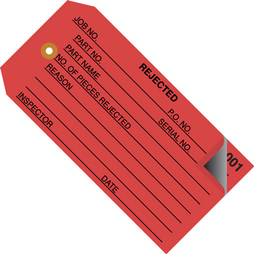 4 3/4 x 2 3/8" - "Rejected" Inspection Tags 2 Part - Numbered 000 - 499 (Case of 500)