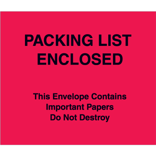 7 x 6" Red (Paper Face) "Packing List Enclosed" Important Papers Enclosed Envelopes (Case of 1000)