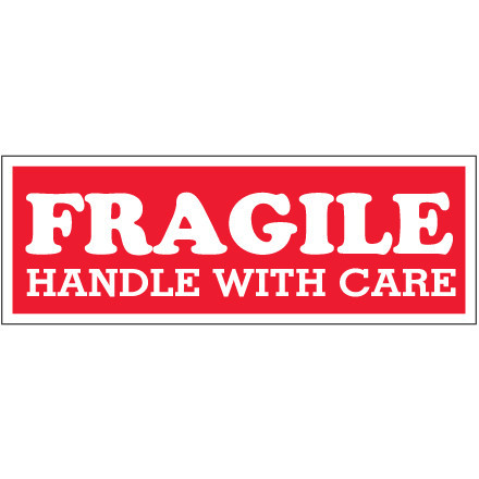 1 1/2 x 4" - "Fragile - Handle With Care" Labels (Roll of 500)