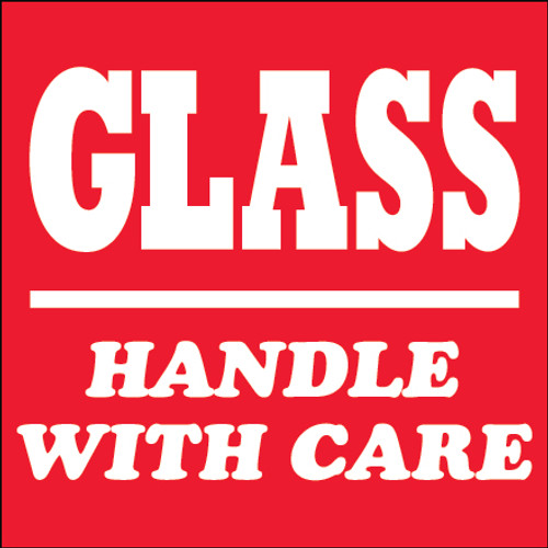4 x 4" - "Glass - Handle With Care" Labels (Roll of 500)