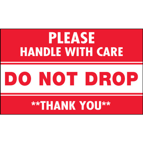 3 x 5" - "Do Not Drop - Please Handle With Care" Labels (Roll of 500)