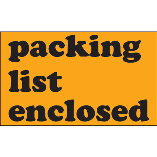 3 x 5" - "Packing List Enclosed" (Fluorescent Orange) Labels (Roll of 500)