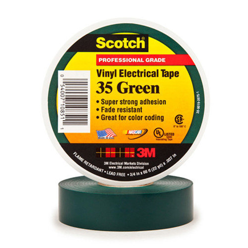 3/4" x 66' Green   Scotch Vinyl Color Coding Electrical Tape 35 (Case of 10)