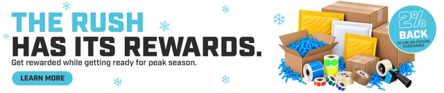 Holiday shipping supplies promoting 2% back through Packaging Price Rewards with Packaging Points.