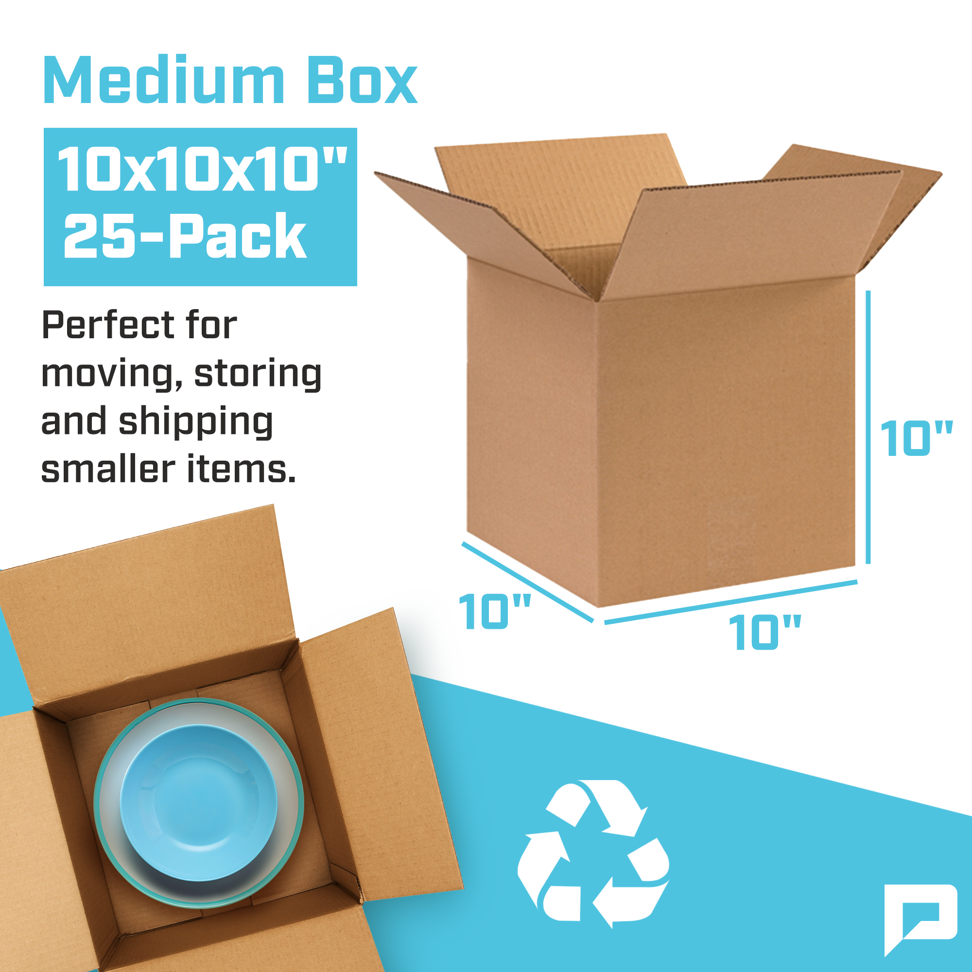 thumbnail image 2 of Bubblefast 25 Pack 10x10x6 Corrugated Boxes – Shipping / Moving Cartons, Single Wall, 200#/32 ECT 2 of 6