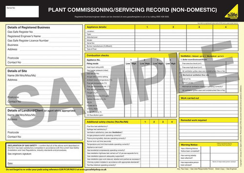 Plant Commissioning-Servicing Record (Non-Domestic) PAD13