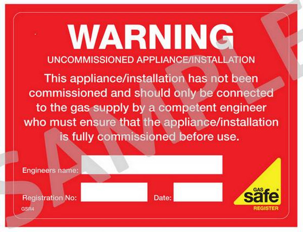 Gas Safe Uncommisioned Appliance Label GSR4 (10 per pack)