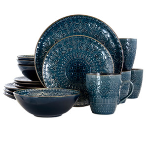 Elama  Deep Sea Mozaic 16 Piece Luxurious Stoneware Dinnerware with Complete Setting for 4 D970-EL-DEEPSEAMOZAIC