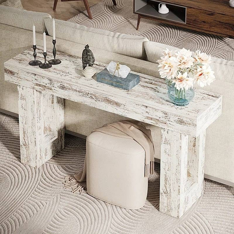 Modern Farmhouse 63-inch Console Sofa Table in Rustic White Wood Finish Q280-DWBSTCFH159584736