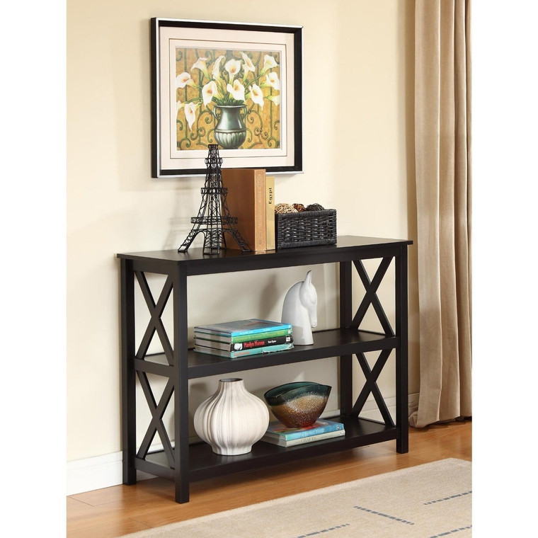 3-Tier Black Sofa Table Bookcase Living Room Shelves Q280-BOCST97951