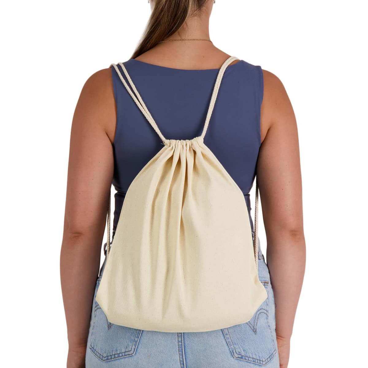 Library Back Pack Calico Drawstring Library Backpack - Sim Branding