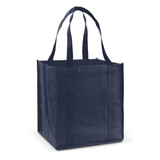 A navy blue Super Shopper Tote Bag with sturdy handles, featuring a square design for easy carrying and storage.