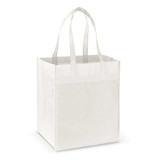 A cream-coloured Mega Shopper Tote Bag with two handles and a plain front panel, featuring a logo.