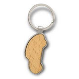 A car-shaped key ring featuring a wooden design and a silver metal keyring.
