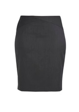 A fitted black skirt with a chevron design and a smooth texture, featuring a subtle waistband.