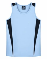 A light blue men's singlet with black side panels and a logo at the neckline.