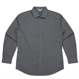 A long sleeve button-up shirt in a checkered pattern featuring shades of black and white, with a chest pocket.