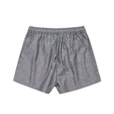 Grey dress shorts featuring an elastic waistband and a back pocket, with a logo on the waistband. Grey dress shorts featuring an elastic waistband and a back pocket, with a logo on the waistband.