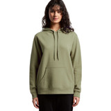 A green hoodie with a kangaroo pocket, featuring a drawstring hood and a casual fit. It has a logo on the front.
