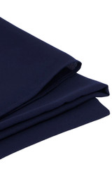 A navy blue women's hijab with a smooth texture, neatly folded. The fabric appears lightweight and drapes elegantly.