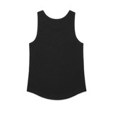 A black singlet with a curved hem and no visible branding, showcasing a simple design.