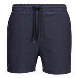 Dark navy quick-dry sports shorts with an elastic waistband and drawstring. Features a logo on the design.