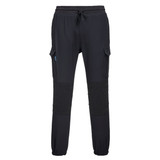Black KX3 Flexi Trousers featuring elastic cuffs and cargo pockets. The trousers have a logo on them.