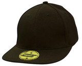 A dark brown snapback cap with a straight peak, featuring a logo on the front.