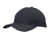 A black sports cap with triangle perforations and a logo, featuring a curved brim and breathable fabric.