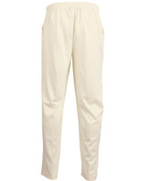 Cream-coloured men's cricket pants with an elastic waistband and side pockets. Features a logo on the waistband. Cream-coloured men's cricket pants with an elastic waistband and side pockets. Features a logo on the waistband.