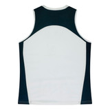 A singlet top in white and navy, featuring a logo, with a sporty design and a comfortable fit.