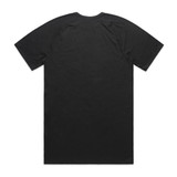 A black t-shirt featuring a simple design with a logo. The shirt has a relaxed fit and short sleeves.